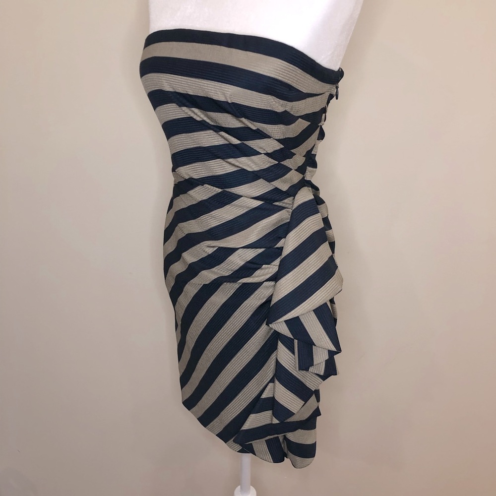 BCBG Maxazria Reya Striped Ruffle 6 Cocktail Dress - Picture 4 of 13